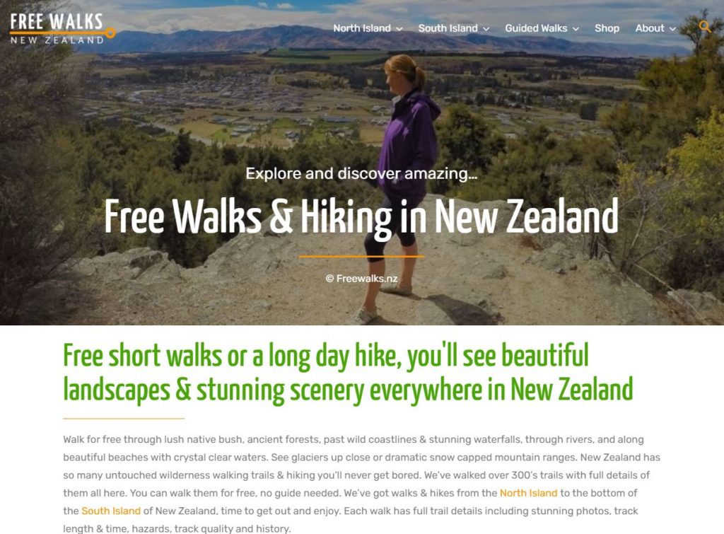 Home page of Freewalks.nz