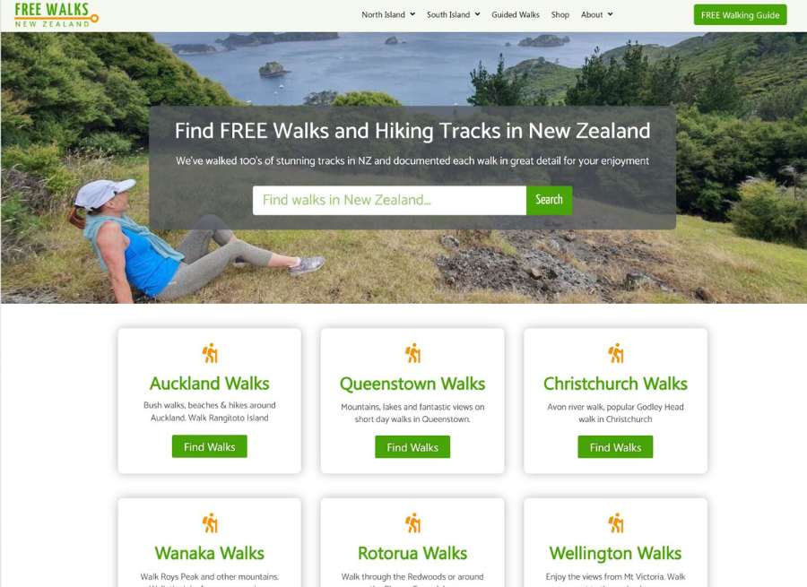 Home page of Freewalks.nz build by Cool Web Design